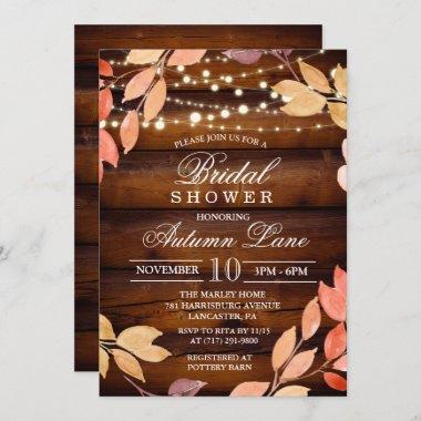 Rustic Fall Autumn Leaves Bridal Shower Invitations