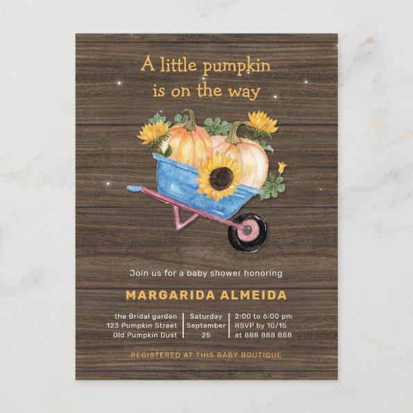 Rustic Fall Baby Shower Boy Little Pumpkin Autumn Invitation PostInvitations