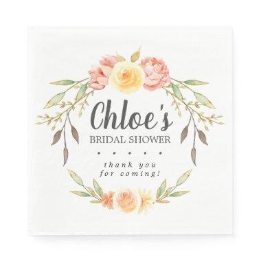 Rustic Fall Floral Bridal Shower Thank You Napkins