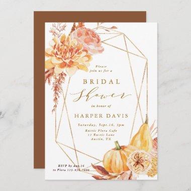 Rustic Fall Floral Geometric Gold Bridal Shower Invitations
