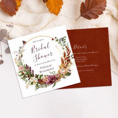 Rustic Fall Floral & Greenery Square Bridal Shower Invitations