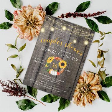 Rustic Fall Floral Wreath Barnwood Couples Shower Invitations
