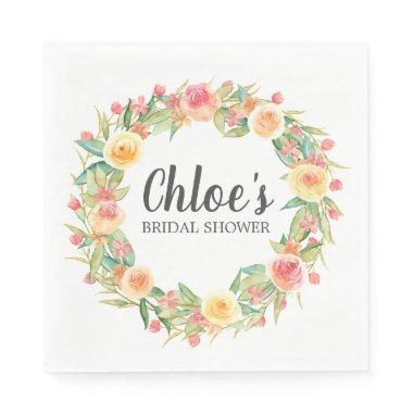 Rustic Fall Floral Wreath Bridal Shower Napkins