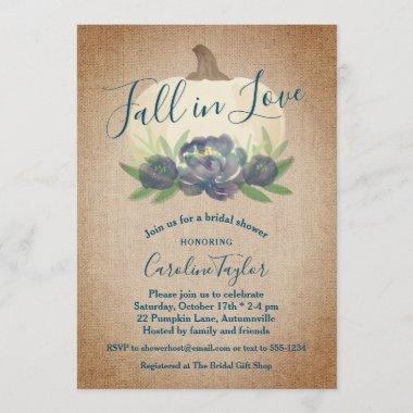Rustic Fall in Love Blue Floral Bridal Shower Invitations