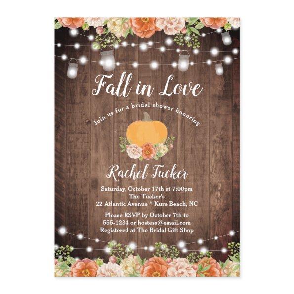 Rustic Fall in Love Mason Jar Lights Bridal Shower Invitations