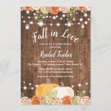 Rustic Fall in Love Mason Jar Lights Bridal Shower Invitations