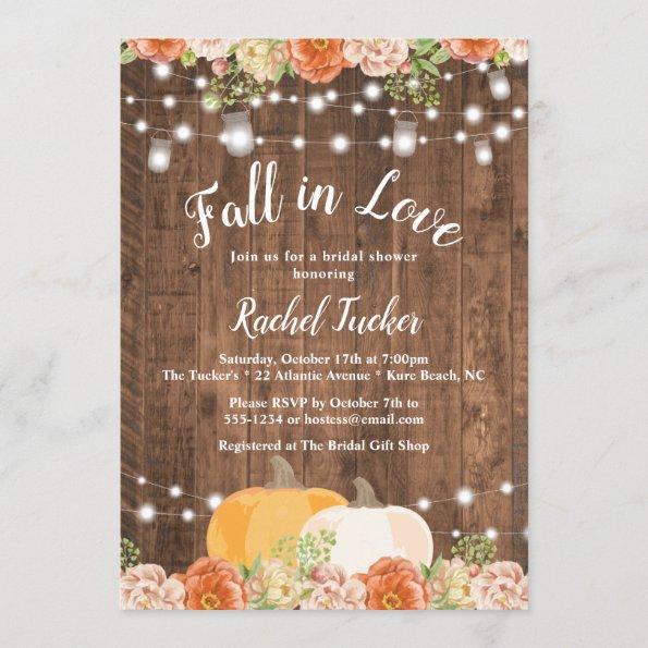 Rustic Fall in Love Mason Jar Lights Bridal Shower Invitations