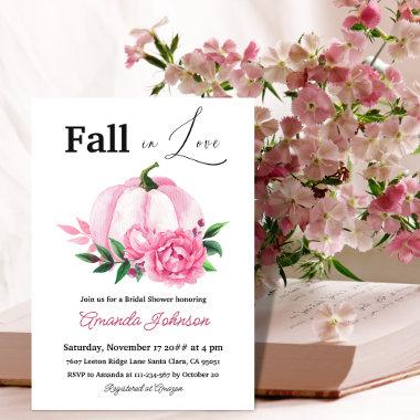 Rustic Fall Love Blush Pink Pumpkin Bridal Shower Invitations