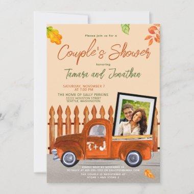 Rustic Fall Photo Vintage Truck QR Couple Shower Invitations