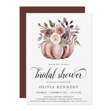 Rustic Fall Pumpkin Bridal Shower Rust Floral Invitations