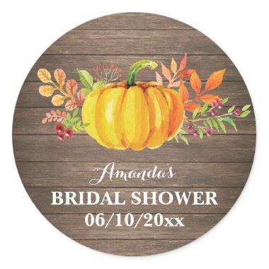 Rustic Fall Pumpkin Bridal Shower Thank You Classic Round Sticker