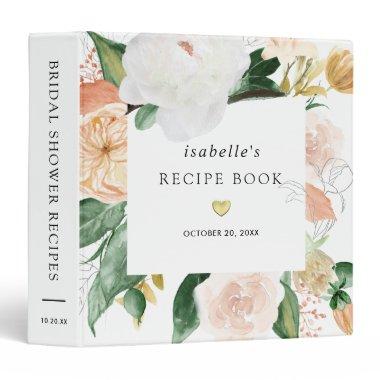 Rustic Fall Rose Floral Bridal Shower Recipe Book 3 Ring Binder