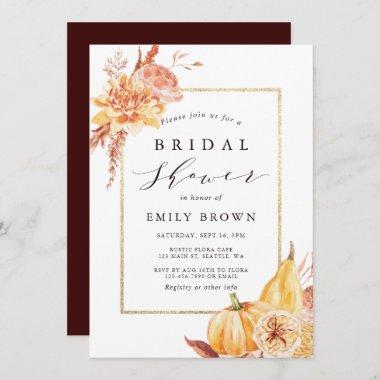 Rustic Fall Watercolor Floral Bridal Shower Invitations