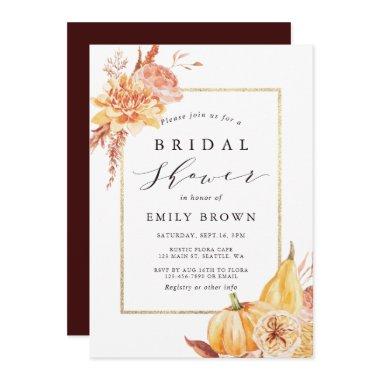 Rustic Fall Watercolor Floral Bridal Shower Invitations