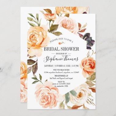 Rustic Fall Watercolor Floral Bridal Shower Invitations