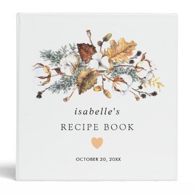 Rustic Fall White Floral Bridal Shower Recipe Book 3 Ring Binder