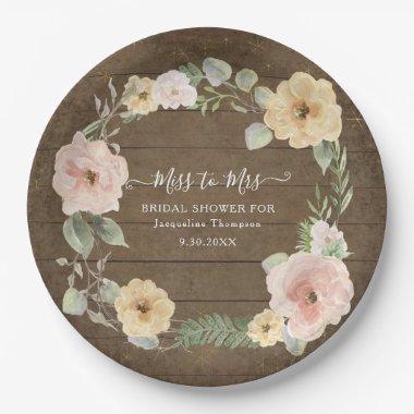 Rustic Fall Wreath Floral Watercolor Bridal Shower Paper Plates