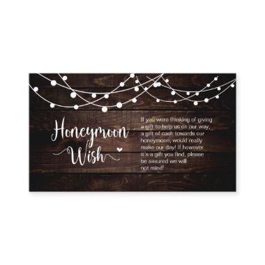 Rustic Farm String Lights, Wood, Honeymoon Wish Enclosure Invitations