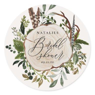 Rustic farmhouse barn botanical bridal shower classic round sticker