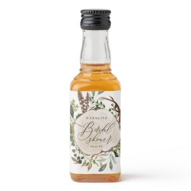 Rustic farmhouse barn botanical bridal shower liquor bottle label