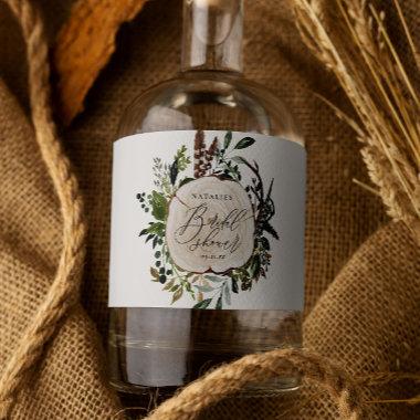 Rustic farmhouse barn botanical bridal shower liquor bottle label
