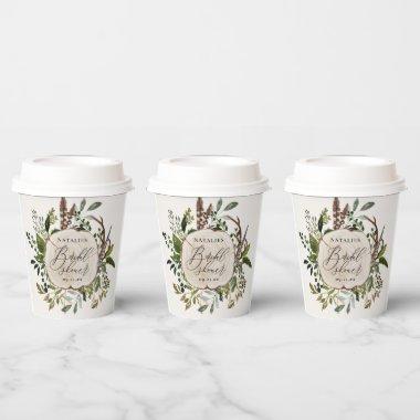 Rustic farmhouse barn botanical bridal shower paper cups