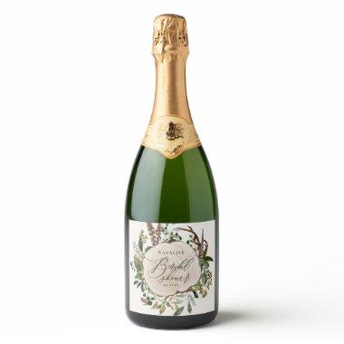 Rustic farmhouse barn botanical bridal shower sparkling wine label