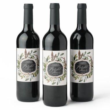 Rustic farmhouse barn botanical bridal shower wine label