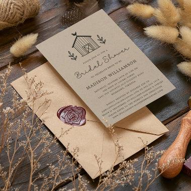 Rustic Farmhouse Barn Script QR code Bridal Shower Invitations