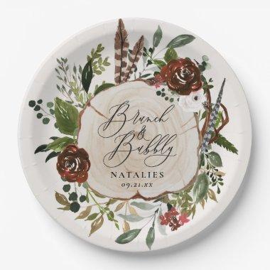 Rustic farmhouse burgundy botanical bridal shower paper plates