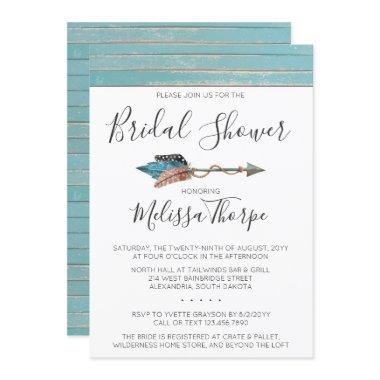 Rustic Feathers Arrow Bridal Shower Invitations