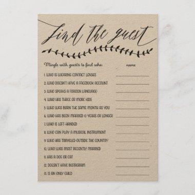 Rustic Find the Guest Bridal Shower Game Enclosure Invitations