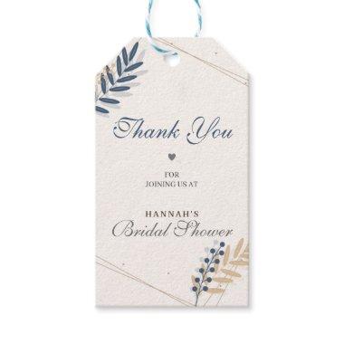 Rustic Flora Navy Blue Bridal Shower Thank You Gift Tags
