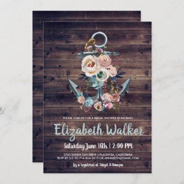 Rustic Floral Anchor | Elegant Bridal Shower Invitations