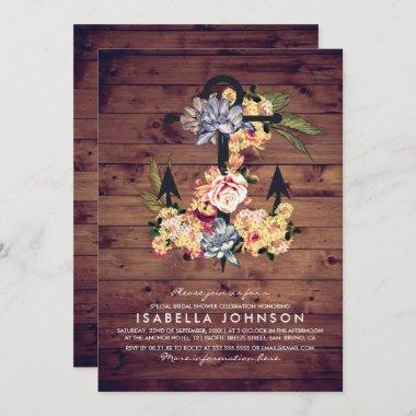 Rustic Floral Anchor | Elegant Bridal Shower Invitations