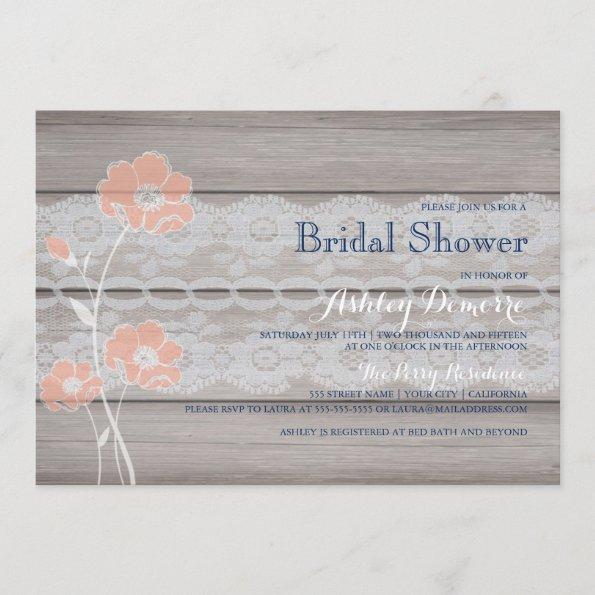 Rustic Floral and Lace Bridal Shower Invitations