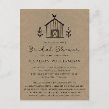 Rustic Floral Barn Kraft Bridal Shower Invitation PostInvitations