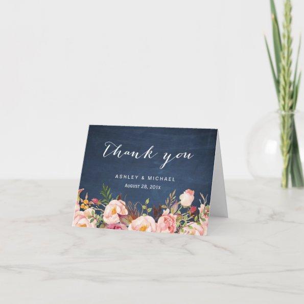 Rustic Floral Blue Chalkboard Thank You