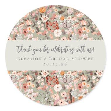 Rustic Floral Boho  Custom Thank You Classic Round Sticker