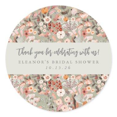 Rustic Floral Boho Bridal Shower Custom Thank You Classic Round Sticker