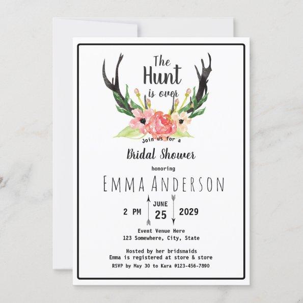 Rustic Floral Boho Hunt is Over Bridal Shower Invitations
