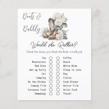 Rustic Floral Boots Bridal Shower Game Invitations