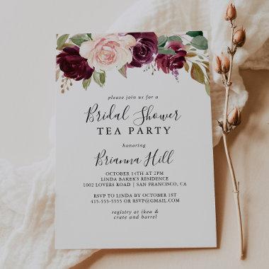 Rustic Floral Botanical Bridal Shower Tea Party Invitations