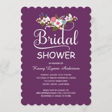 Rustic Floral Bouquet Bridal Shower - Purple Invitations