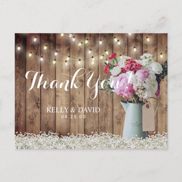 Rustic Floral Bouquet & String Lights Thank You PostInvitations