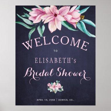 Rustic floral bridal shower navy welcome sign