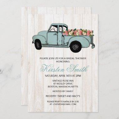 Rustic Floral Bridal Shower Truck Invitations