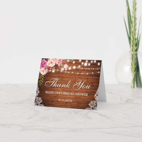 Rustic Floral Bridal Shower Wood Lace Thanks N Thank You Invitations