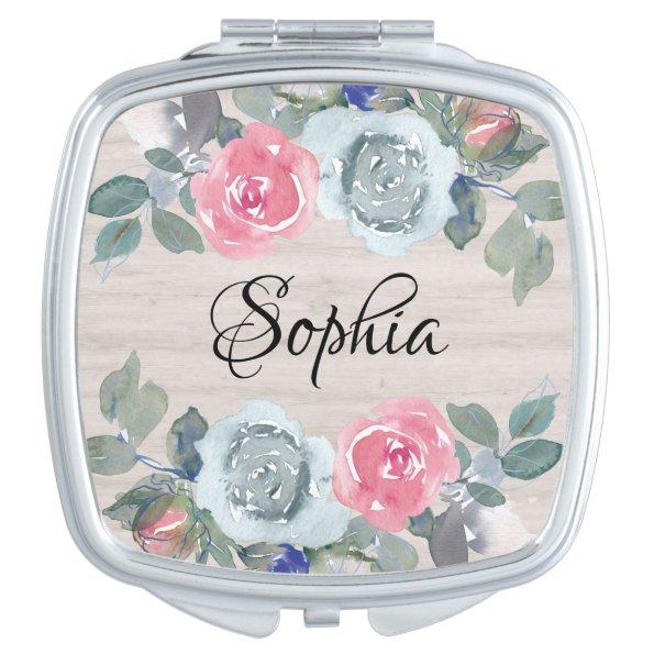 Rustic Floral Bridesmaid Proposal Gift Compact Mirror