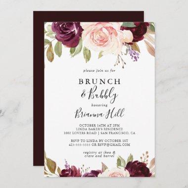 Rustic Floral Brunch and Bubbly Bridal Shower Invitations